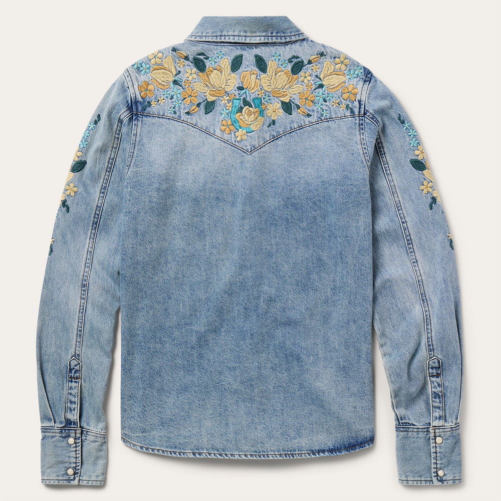 Embroidered Loose Fit Denim Shirt Blue | Stetson