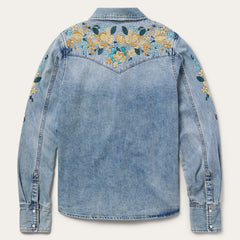Embroidered Loose Fit Denim Shirt Blue | Stetson