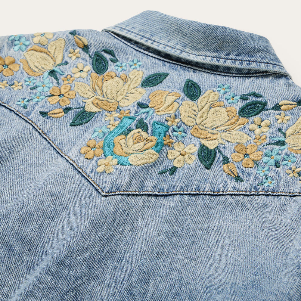 Embroidered Loose Fit Denim Shirt Blue | Stetson