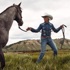 Floral Embroidered Dark Denim Shirt Blue | Stetson