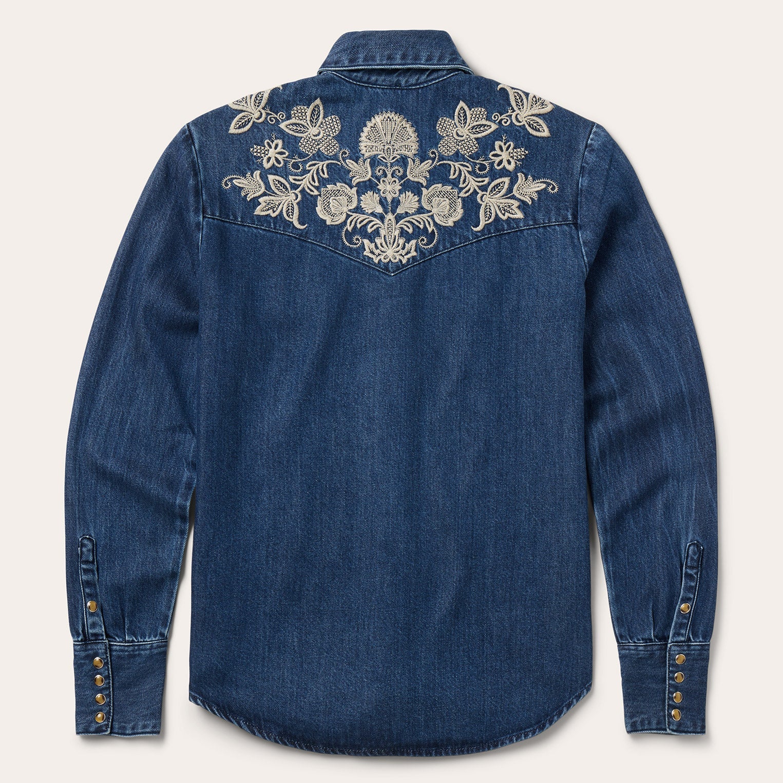 Floral Embroidered Dark Denim Shirt Blue | Stetson