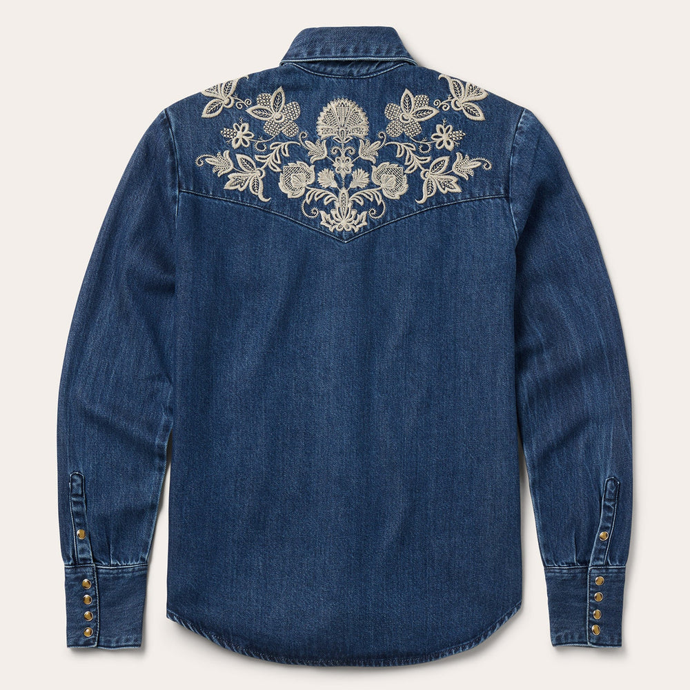 Floral Embroidered Dark Denim Shirt Blue | Stetson