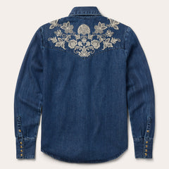 Floral Embroidered Dark Denim Shirt Blue | Stetson