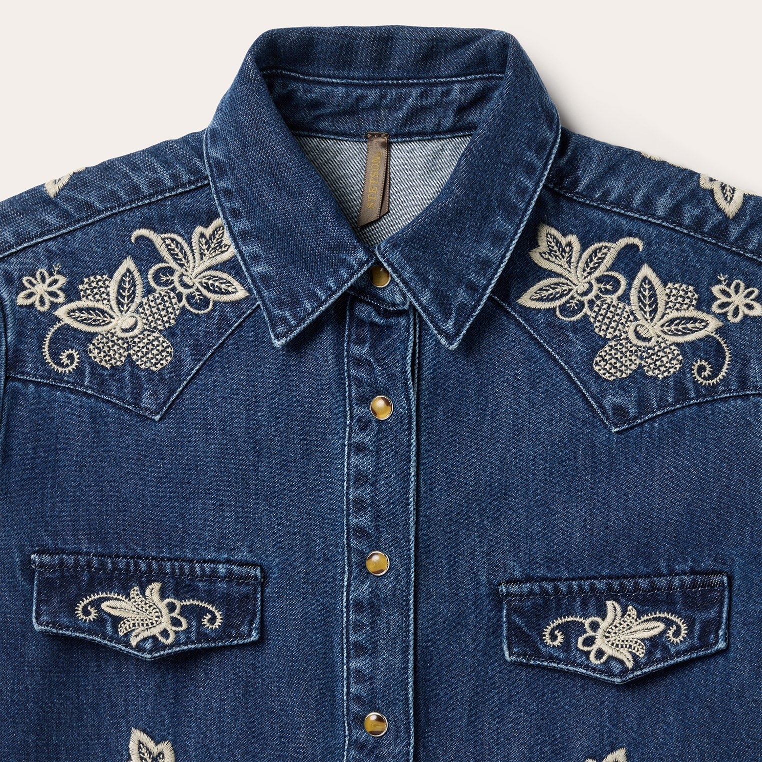 Floral Embroidered Dark Denim Shirt Blue | Stetson
