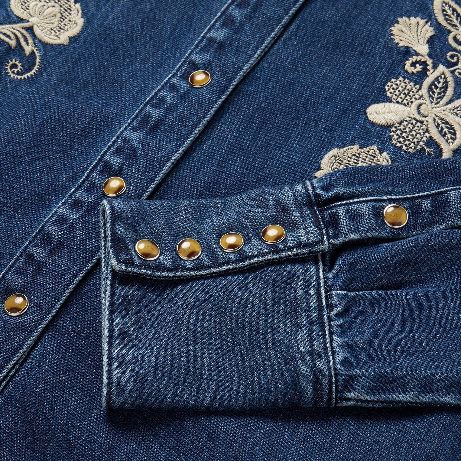Floral Embroidered Dark Denim Shirt Blue | Stetson