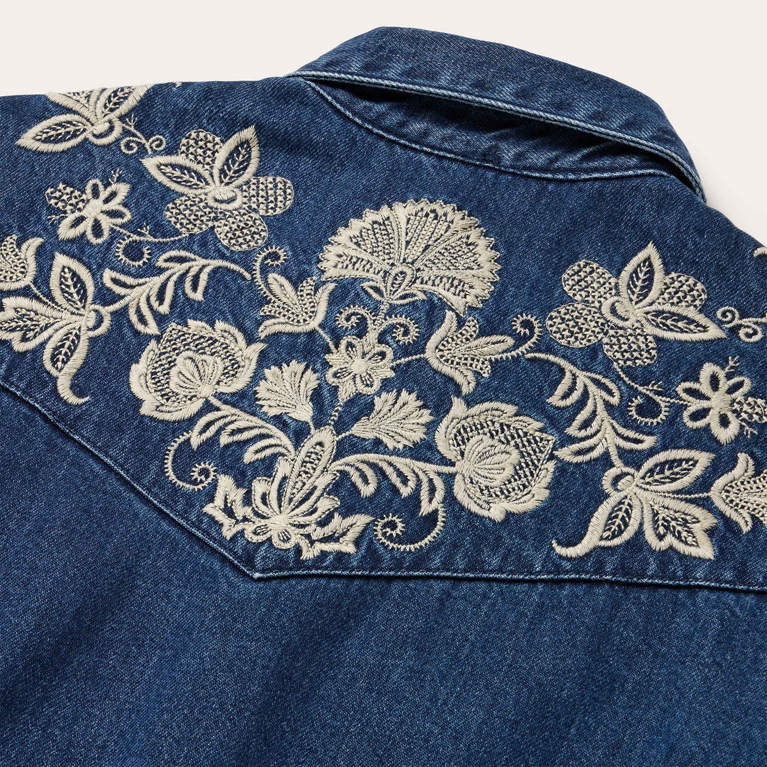 Floral Embroidered Dark Denim Shirt Blue | Stetson