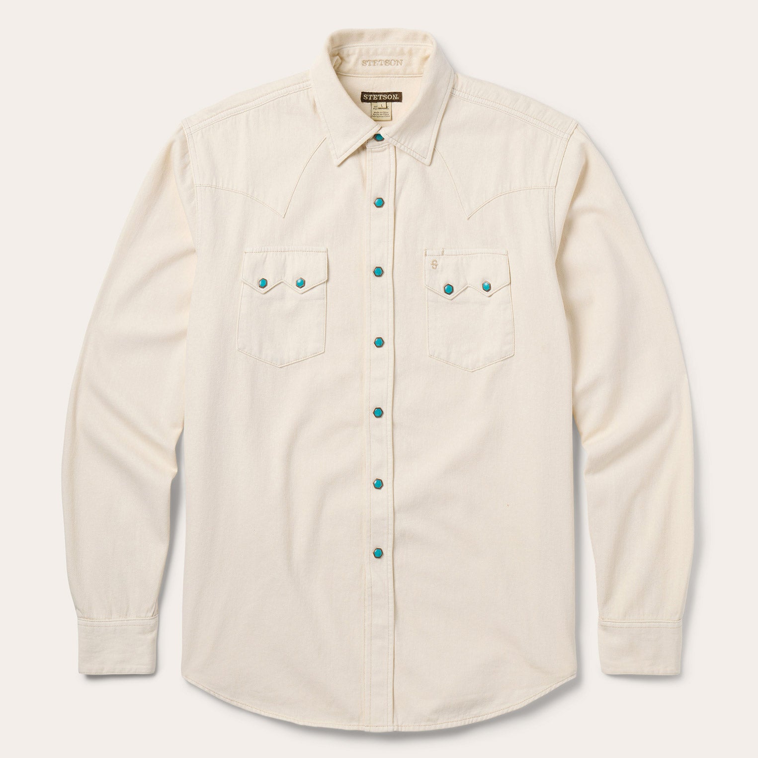 Turquoise Snap Western Denim Shirt Cream | Stetson