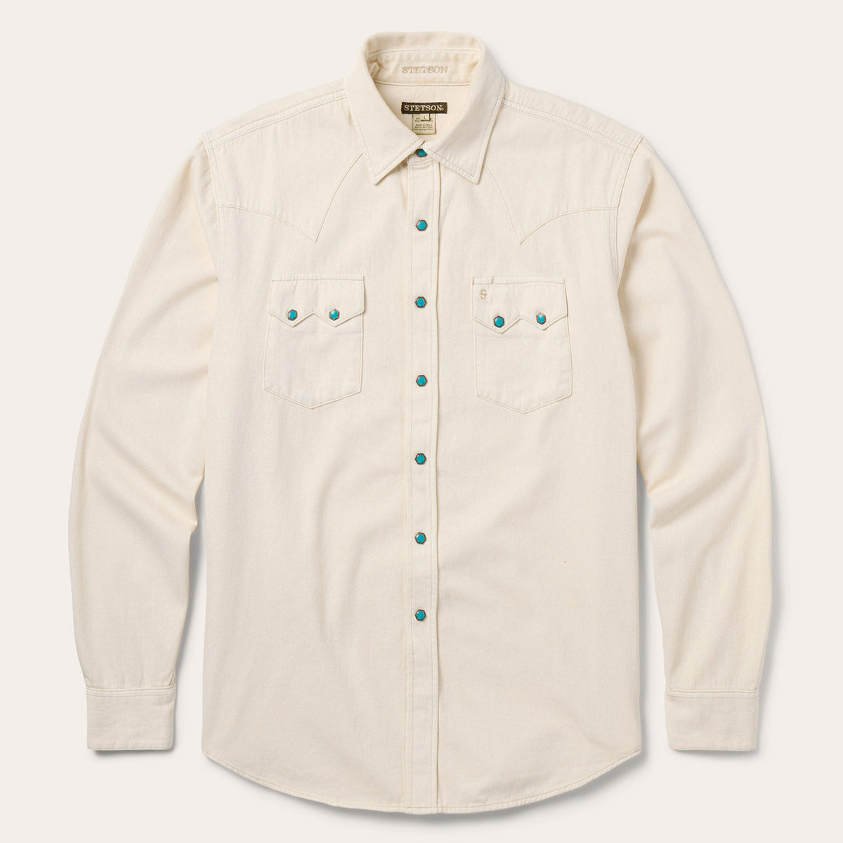 Turquoise Snap Western Denim Shirt Cream | Stetson