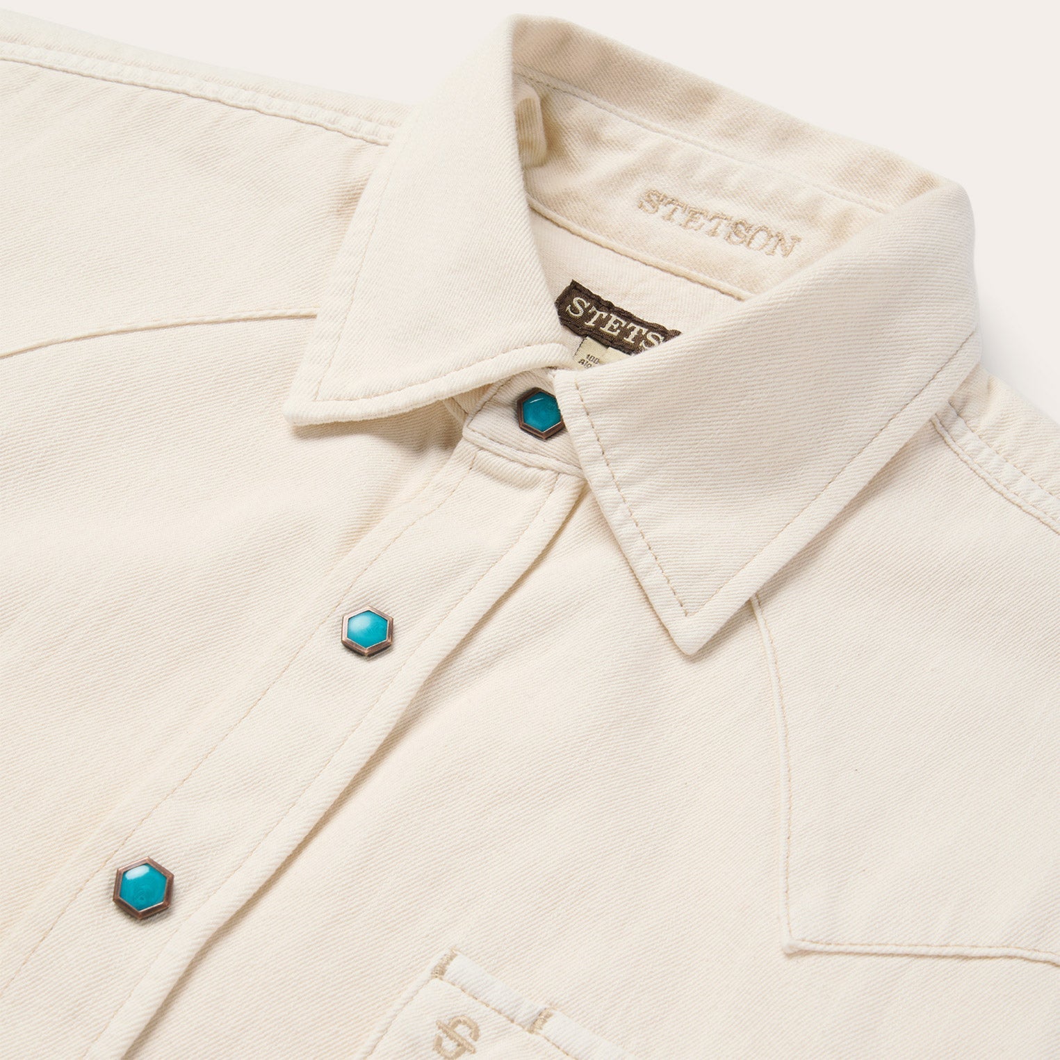 Turquoise Snap Western Denim Shirt Cream | Stetson