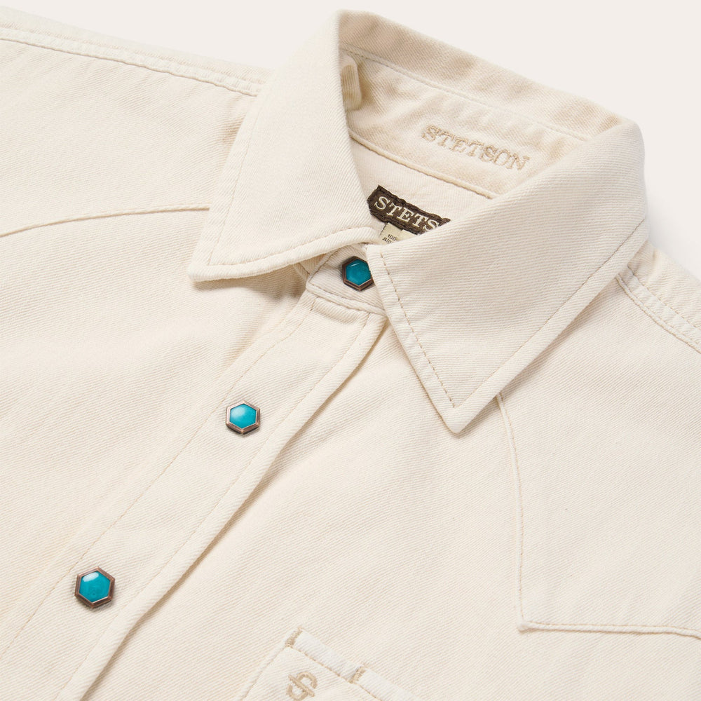 Turquoise Snap Western Denim Shirt Cream | Stetson