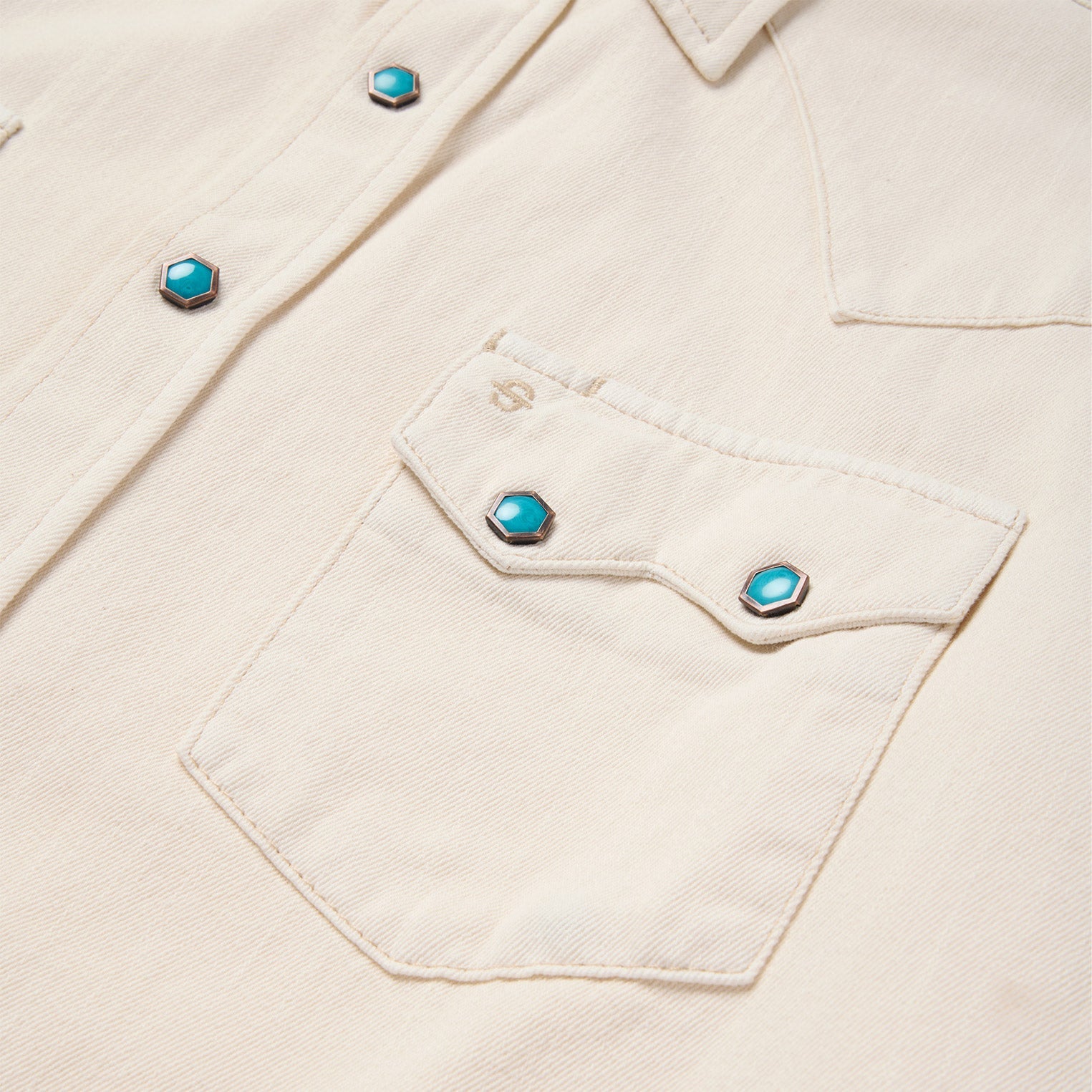 Turquoise Snap Western Denim Shirt Cream | Stetson