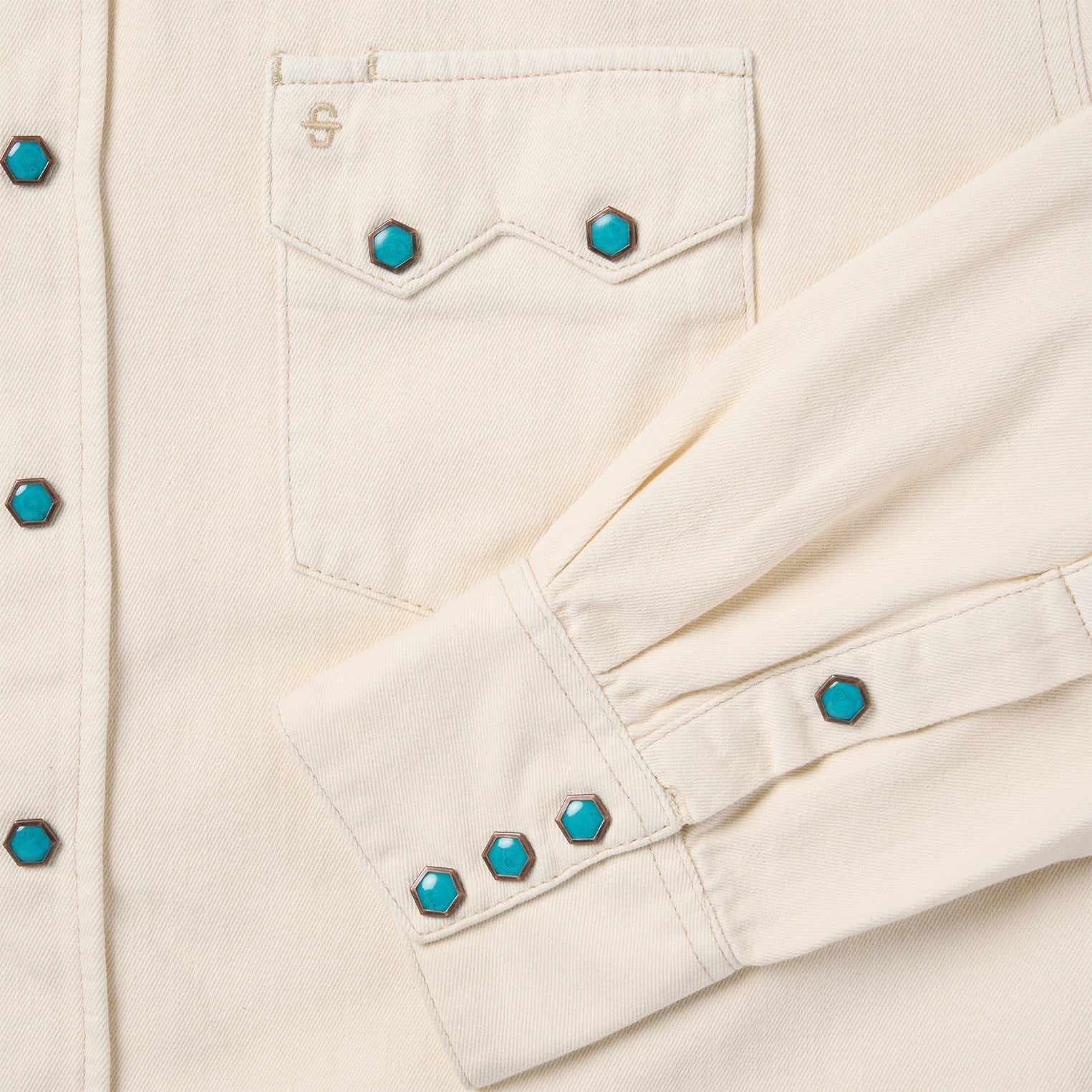Turquoise Snap Western Denim Shirt Cream | Stetson