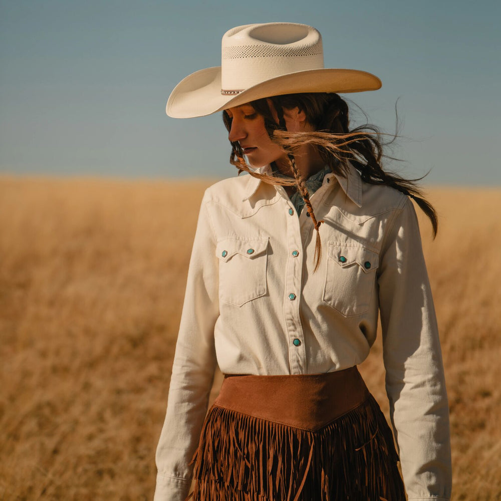 Turquoise Snap Western Denim Shirt Cream | Stetson