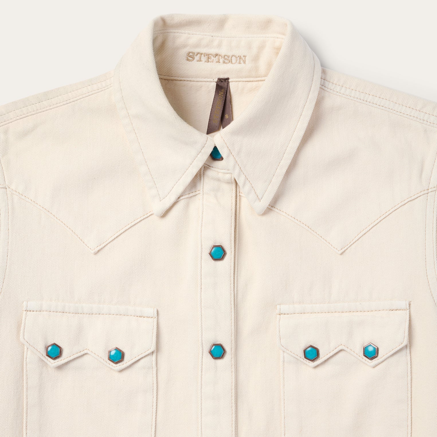 Turquoise Snap Western Denim Shirt Cream | Stetson