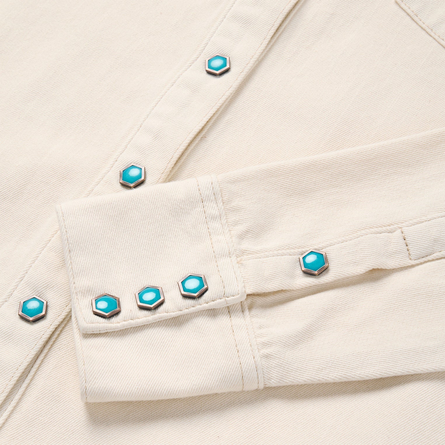 Turquoise Snap Western Denim Shirt Cream | Stetson