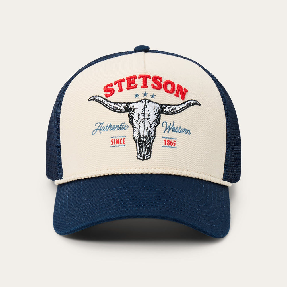 Skull Trucker Hat Off White / Blue | Stetson
