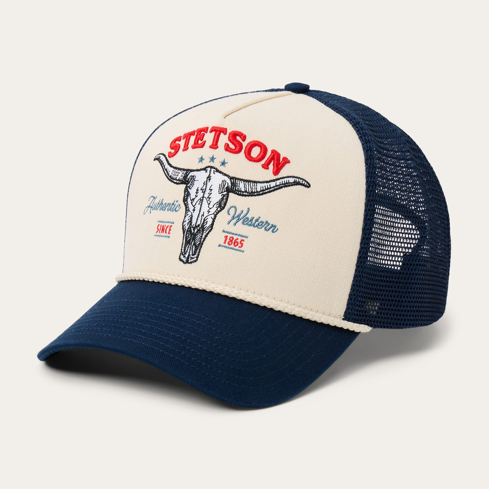 Skull Trucker Hat Off White / Blue | Stetson