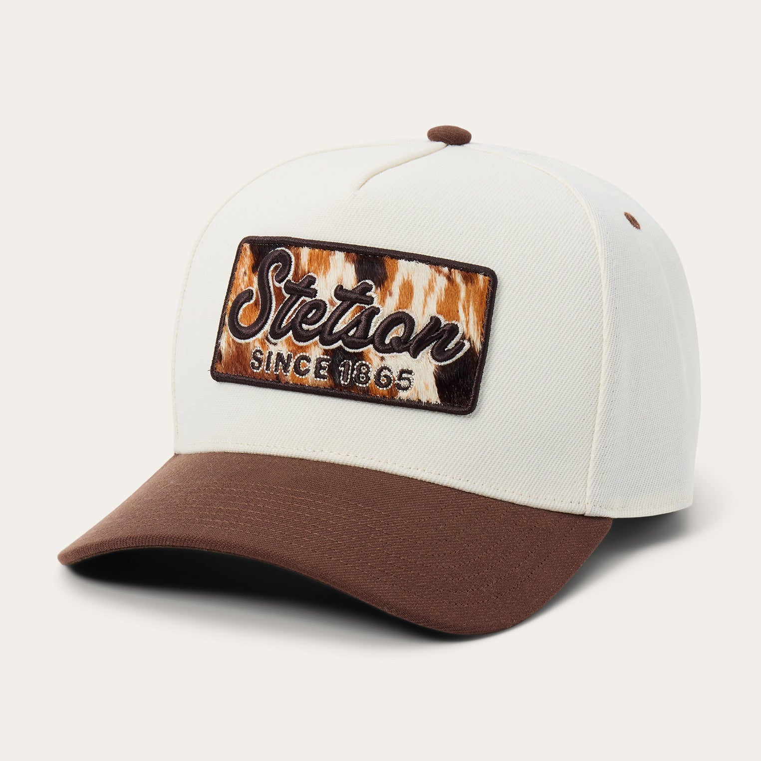 Cowhide Patch Trucker Hat Off White / Brown | Stetson