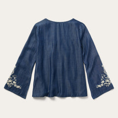 Embroidered Denim Peasant Blouse Blue | Stetson