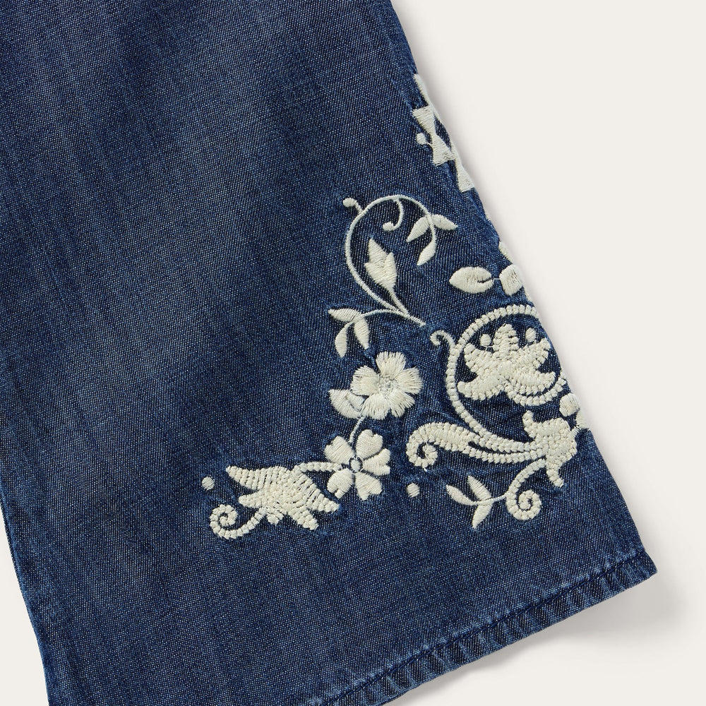 Embroidered Denim Peasant Blouse Blue | Stetson
