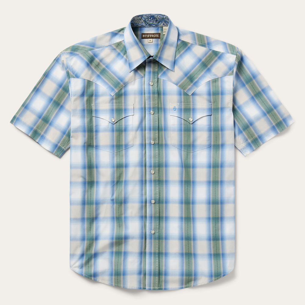 Moss Plaid Short-Sleeve Western Shirt Blue | Stetson