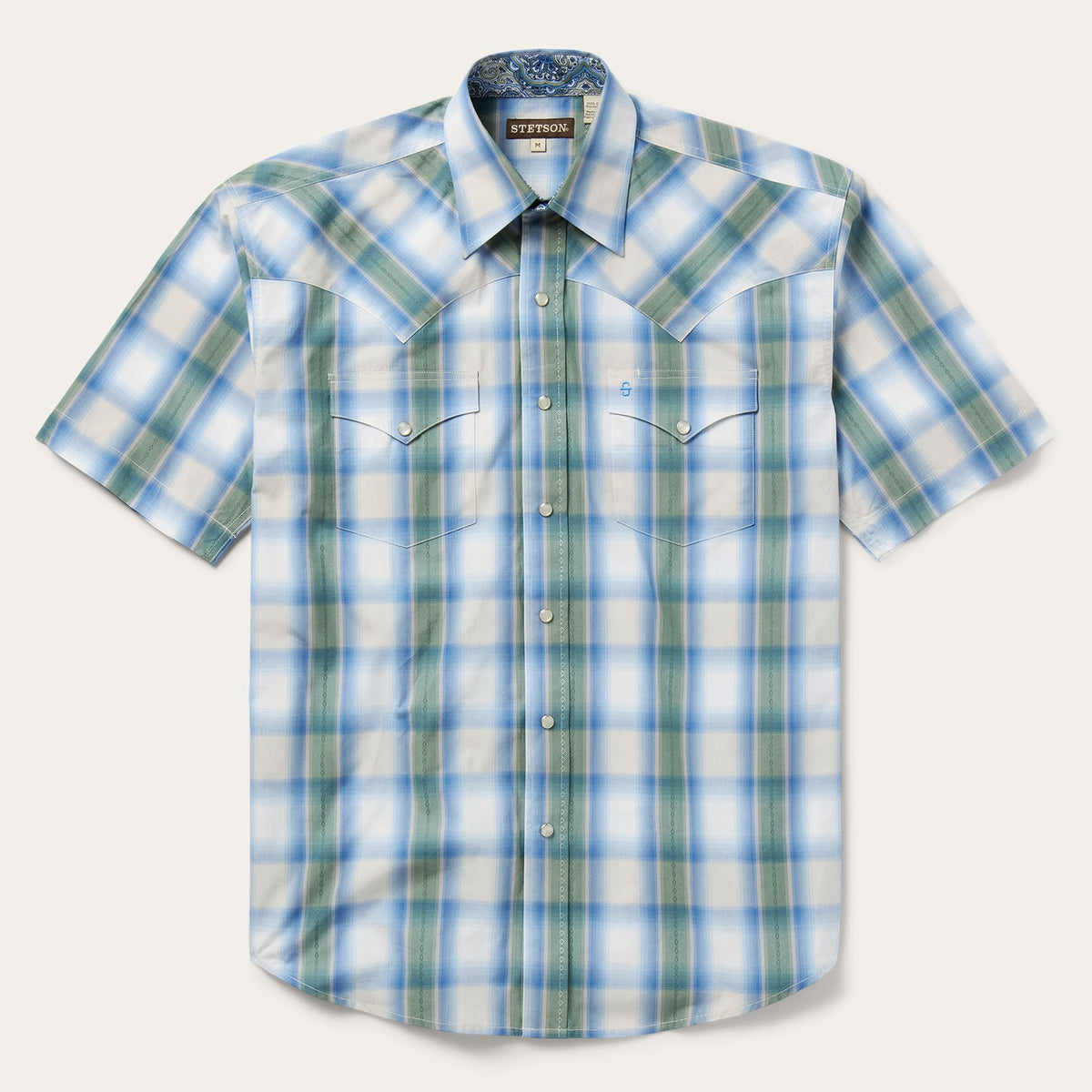 Moss Plaid Short-Sleeve Western Shirt Blue | Stetson