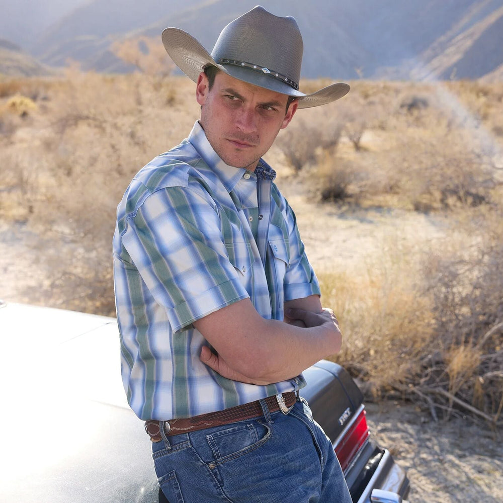 Moss Plaid Short-Sleeve Western Shirt Blue | Stetson