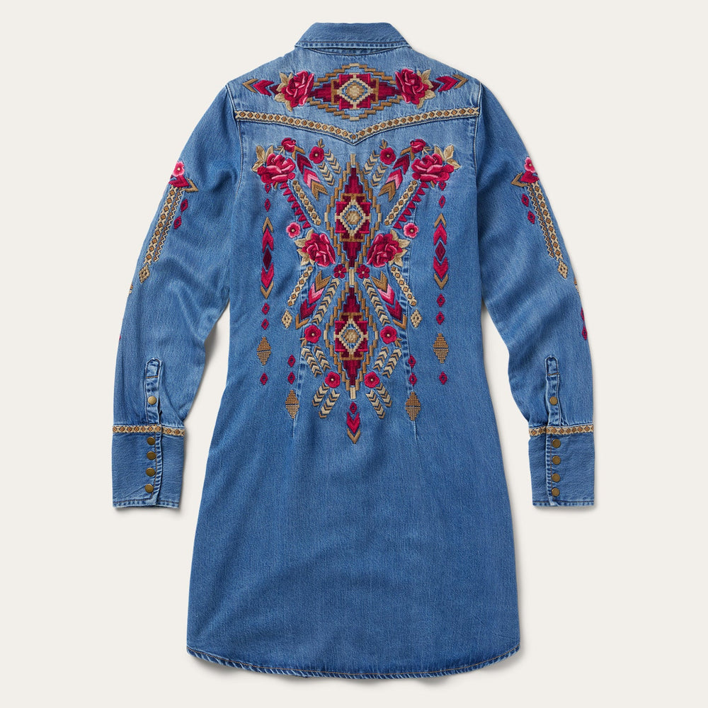 Embroidered Denim Shirt Dress Dark Blue | Stetson