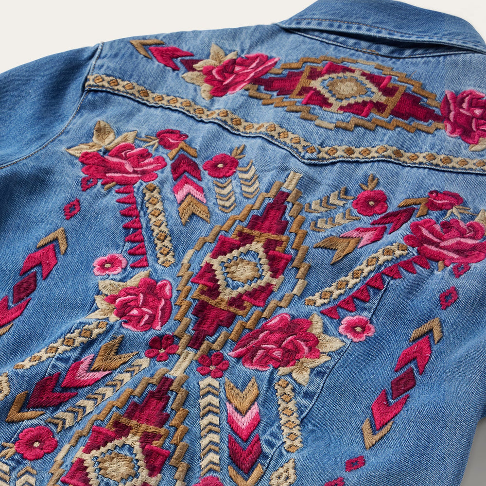 Embroidered Denim Shirt Dress Dark Blue | Stetson