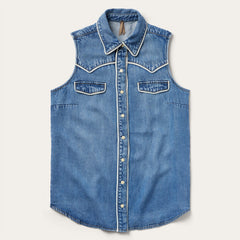 Sleeveless Denim Western Shirt Blue | Stetson