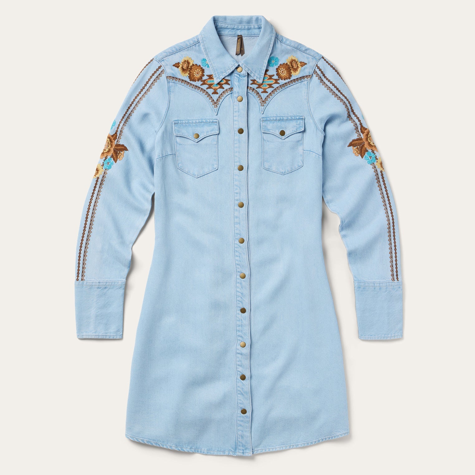 Embroidered Denim Shirt Dress Light Blue | Stetson