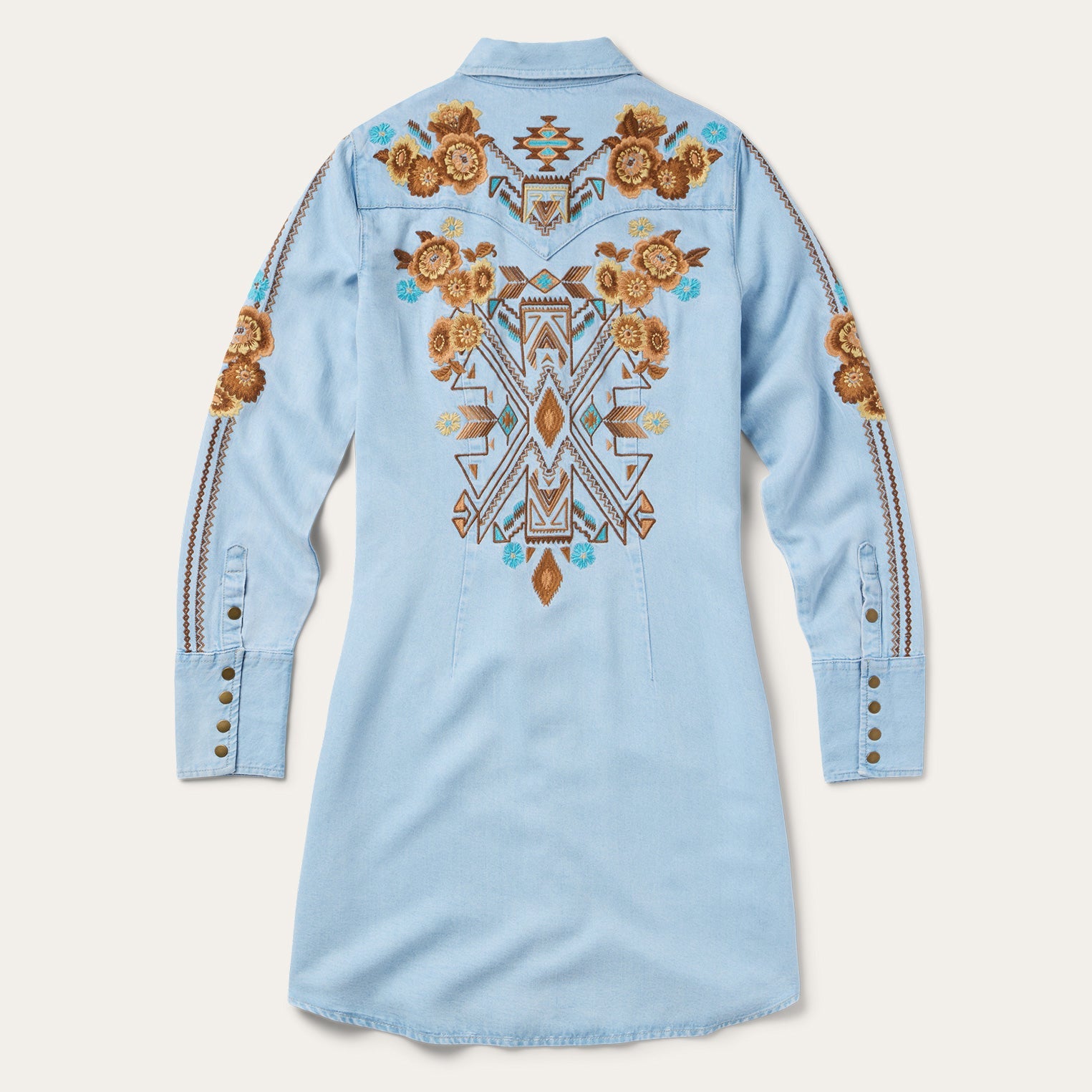 Embroidered Denim Shirt Dress Light Blue | Stetson