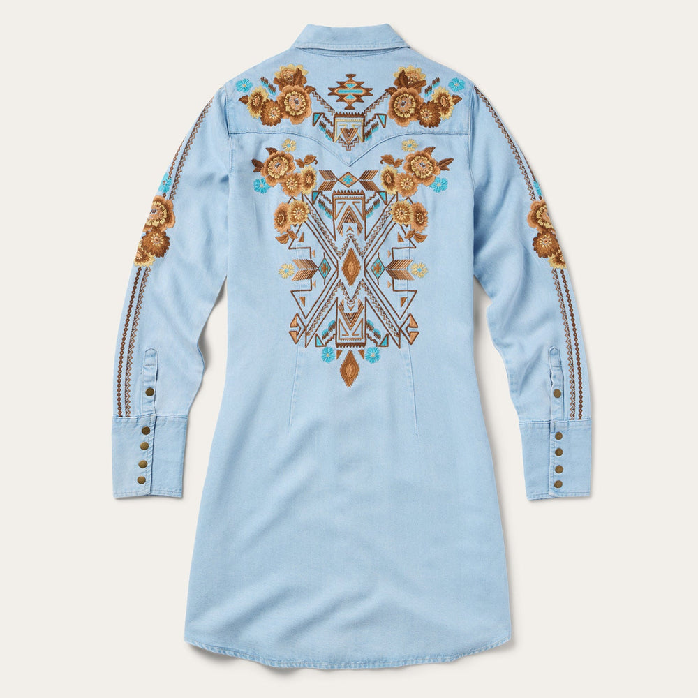Embroidered Denim Shirt Dress Light Blue | Stetson