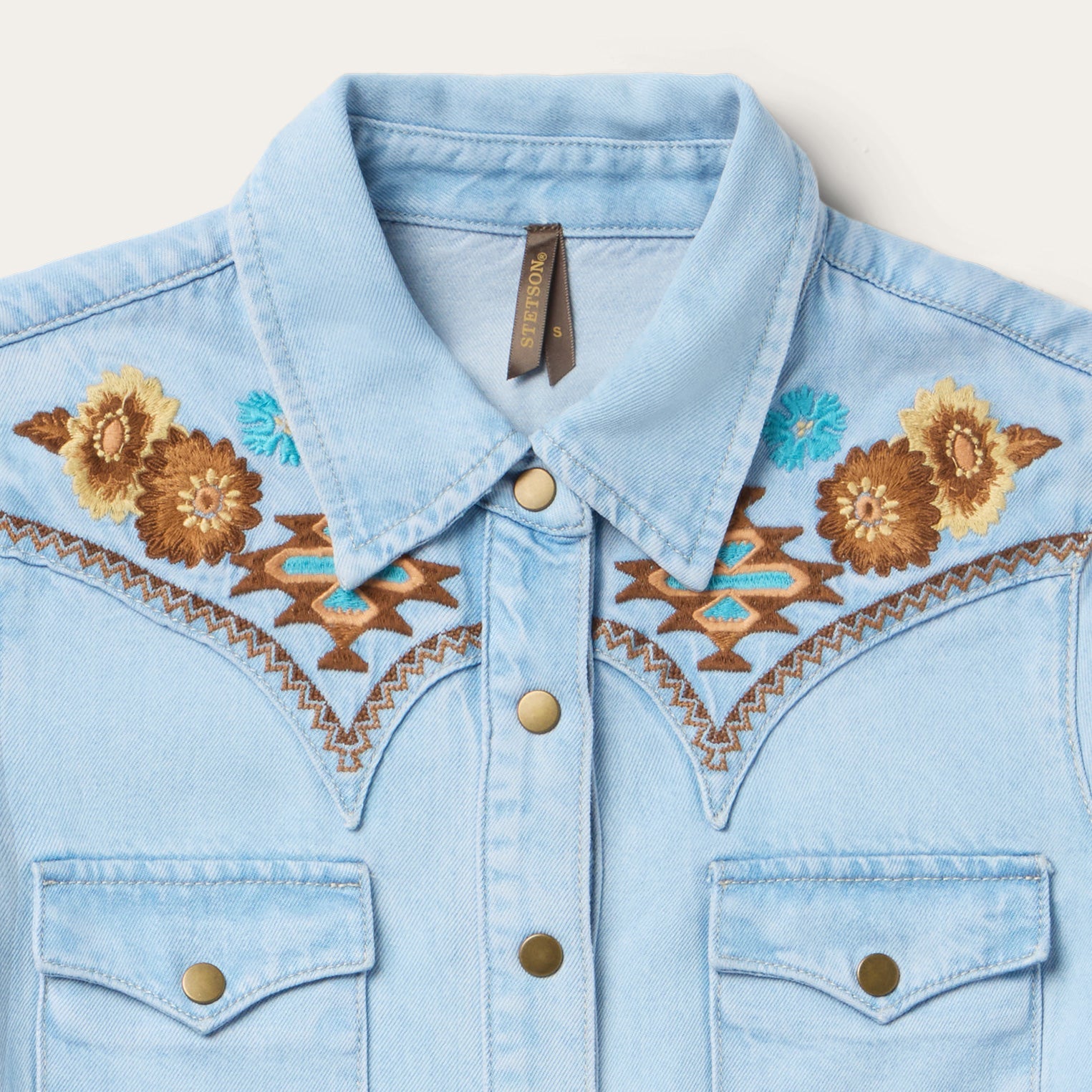 Embroidered Denim Shirt Dress Light Blue | Stetson