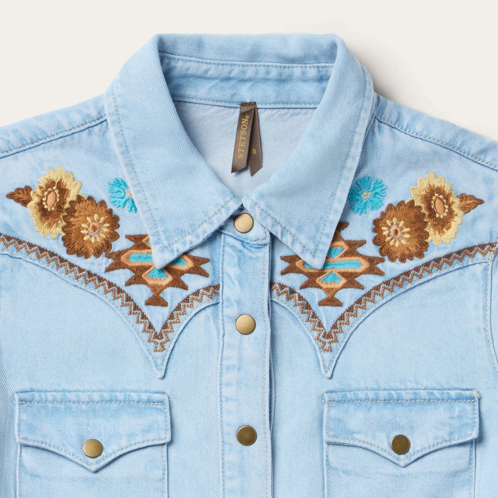 Embroidered Denim Shirt Dress Light Blue | Stetson