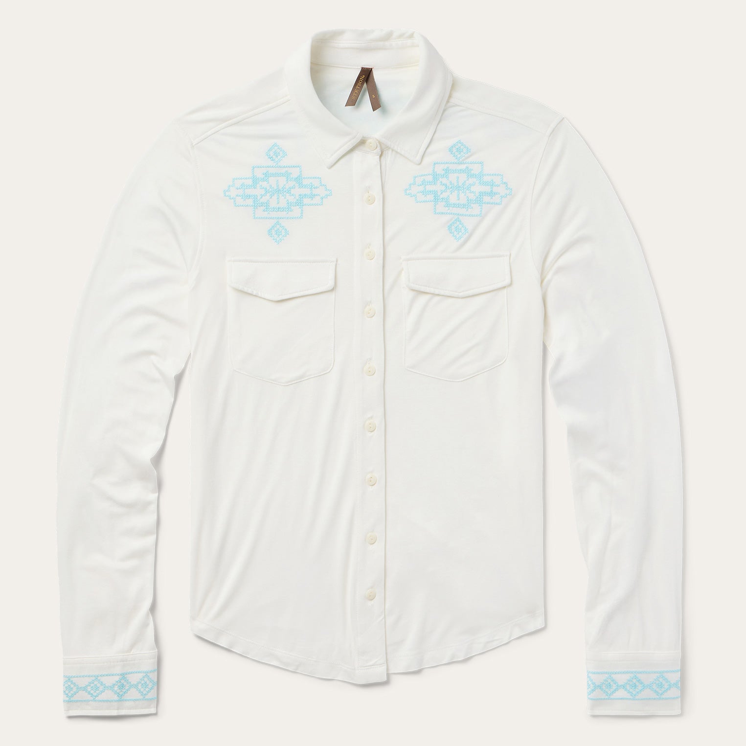 Embroidered Modal Western Shirt White | Stetson