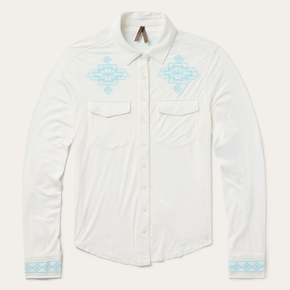 Embroidered Modal Western Shirt White | Stetson