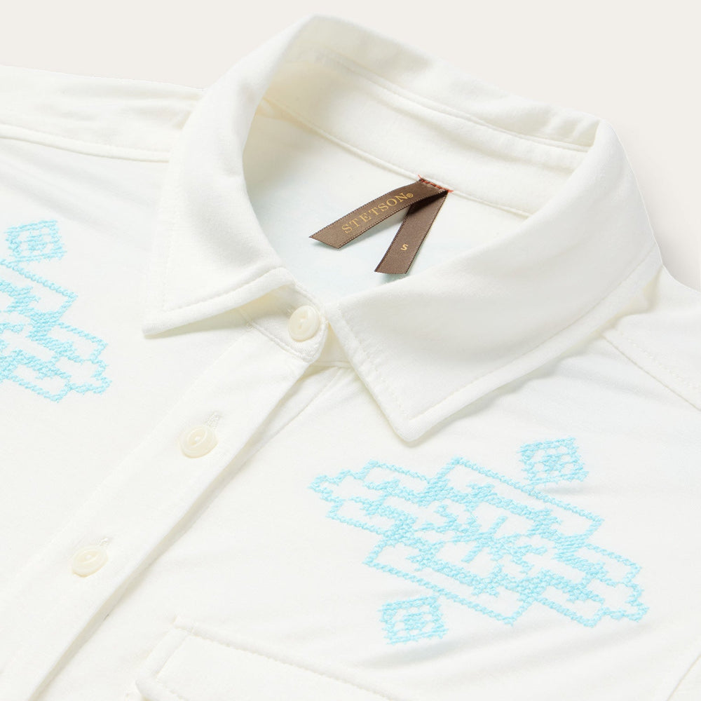 Embroidered Modal Western Shirt White | Stetson