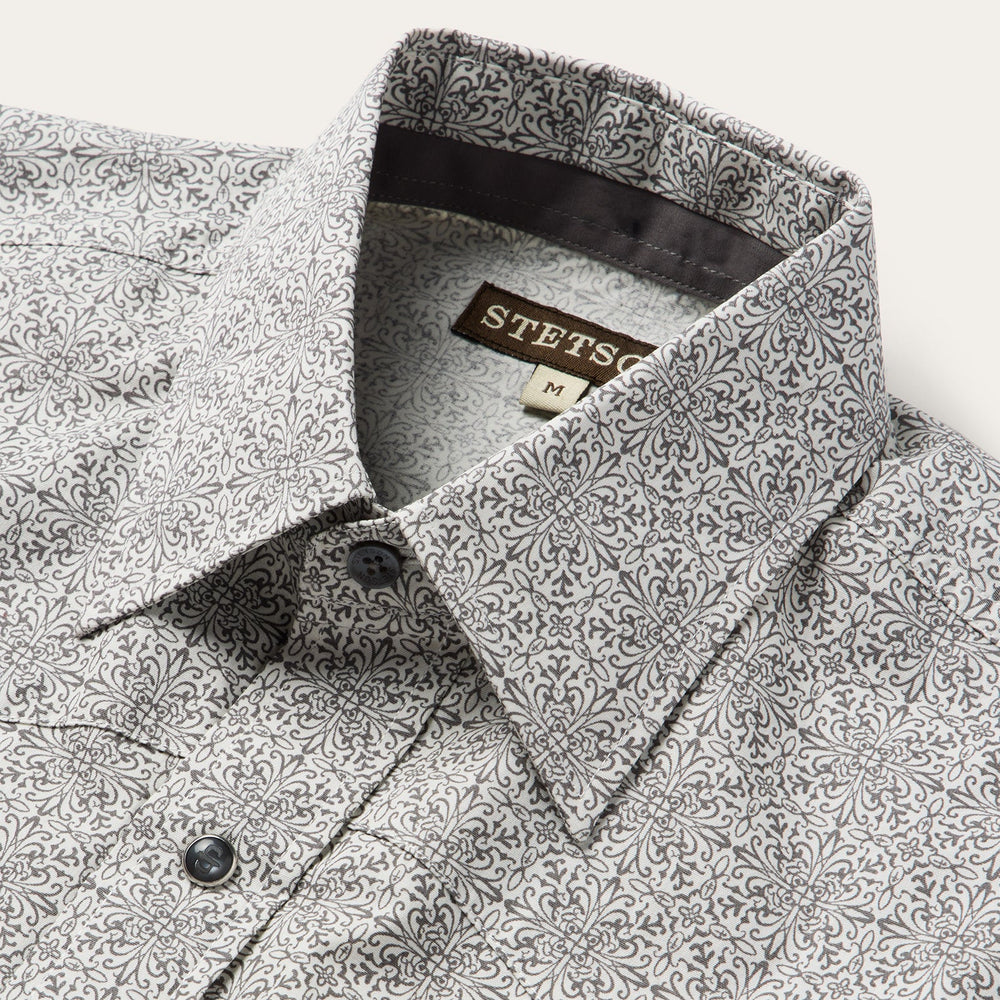 Pewter Filigree Short-Sleeve Western Shirt Grey | Stetson
