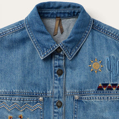 Embroidered Denim Button-Up Cropped Shirt Blue | Stetson