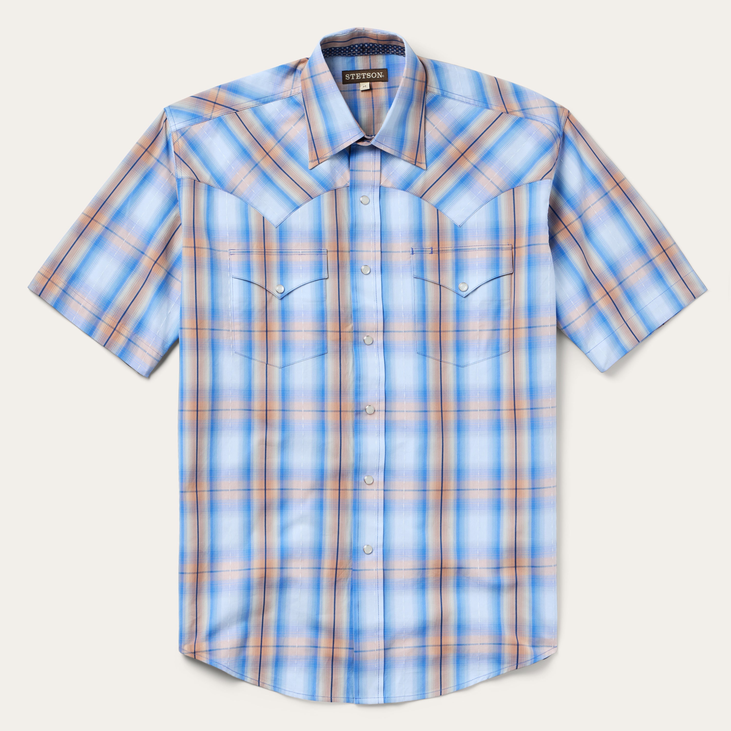 Sunrise Plaid Short-Sleeve Western Shirt Blue | Stetson