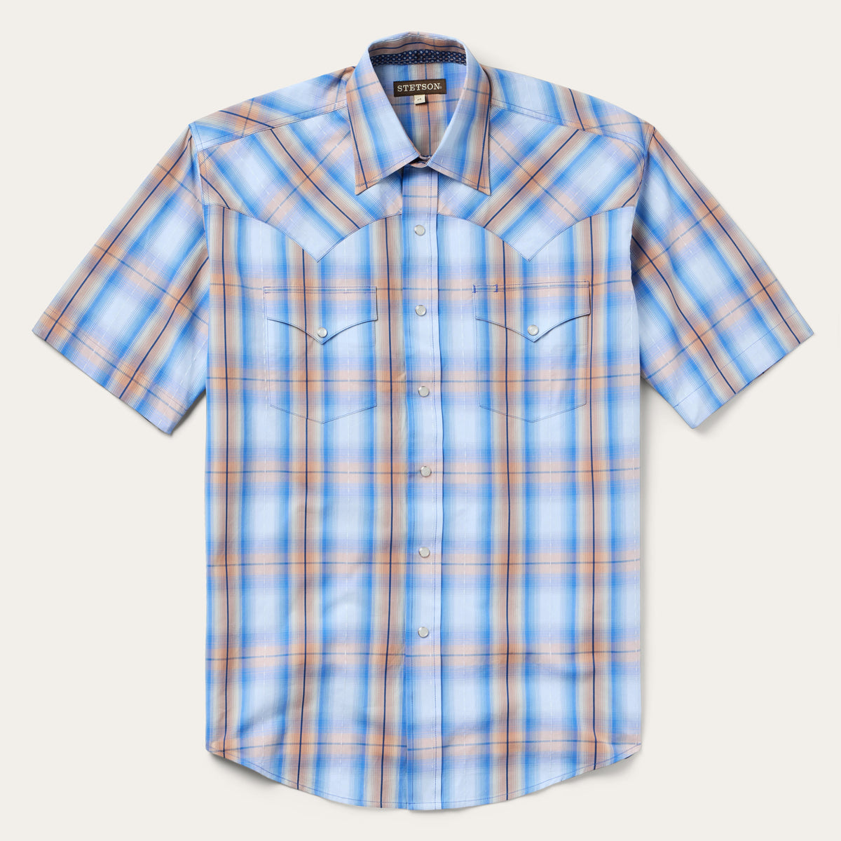 Sunrise Plaid Short-Sleeve Western Shirt Blue | Stetson