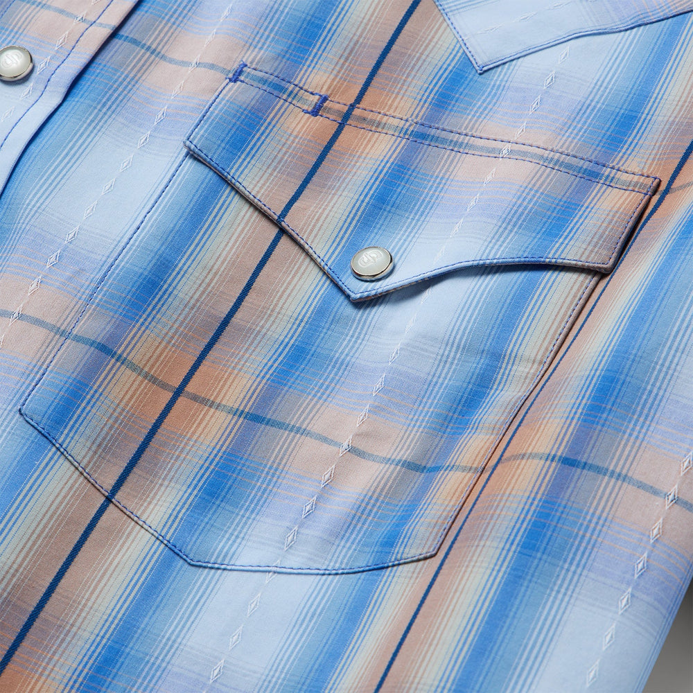 Sunrise Plaid Short-Sleeve Western Shirt Blue | Stetson