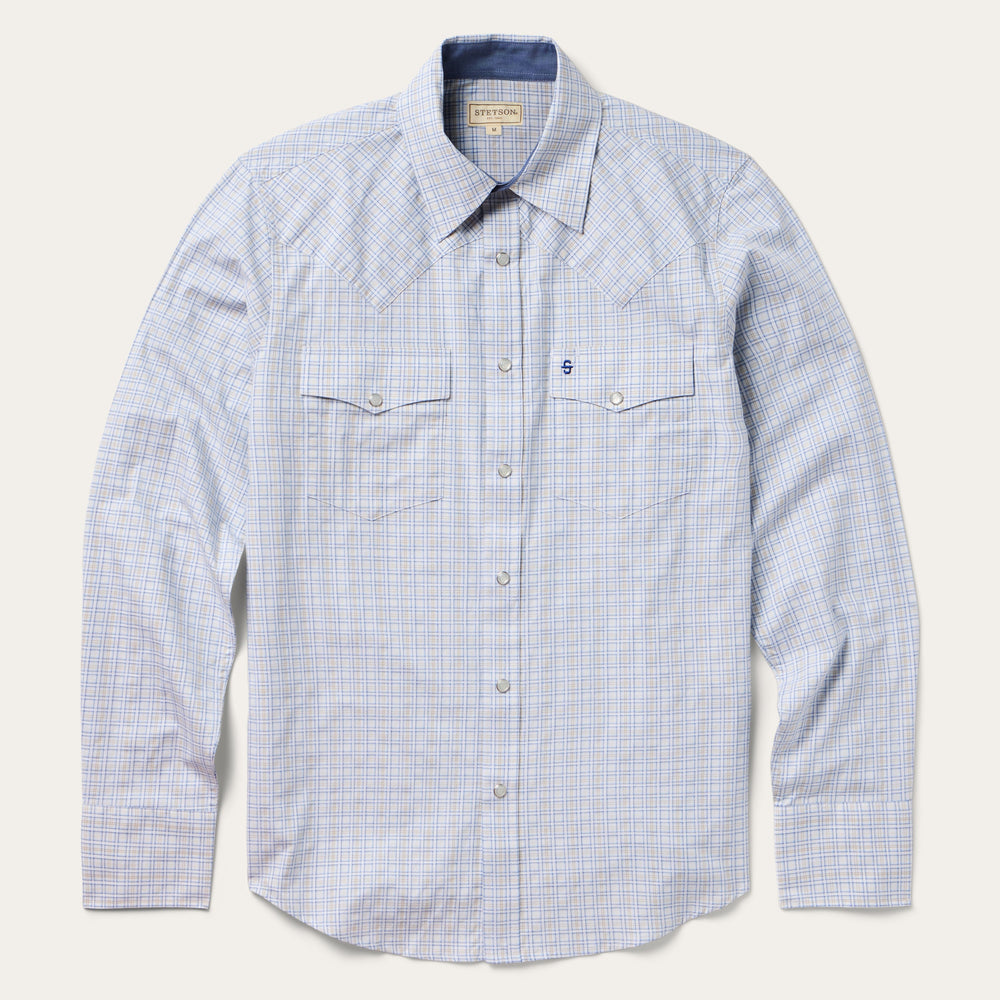 Ombre Plaid Check Western Shirt Blue | Stetson