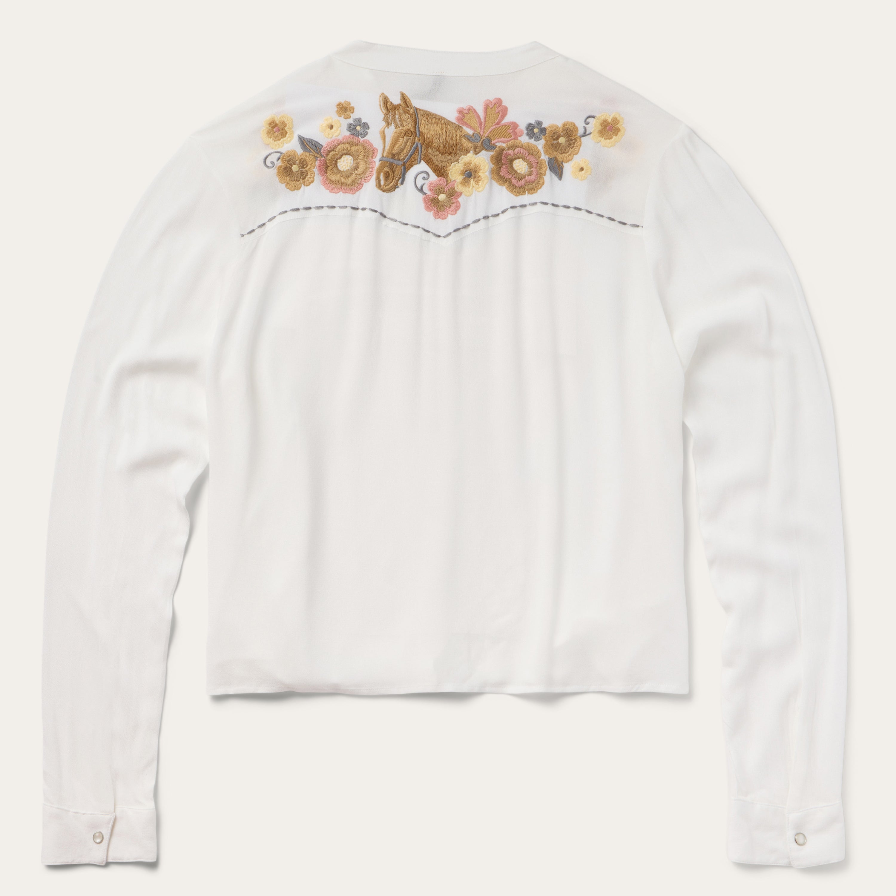 Embroidered Crepe Shirt White | Stetson