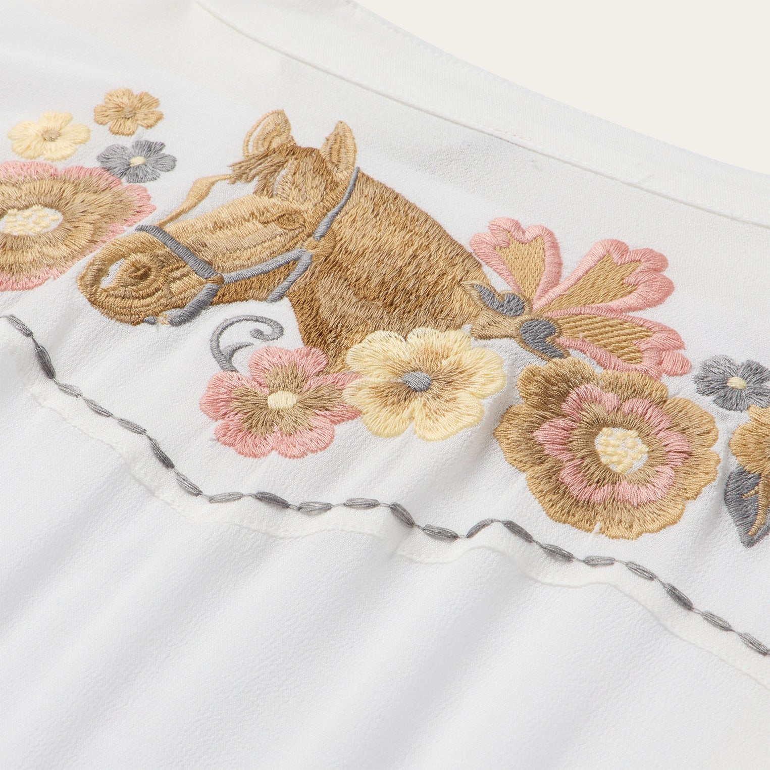 Embroidered Crepe Shirt White | Stetson