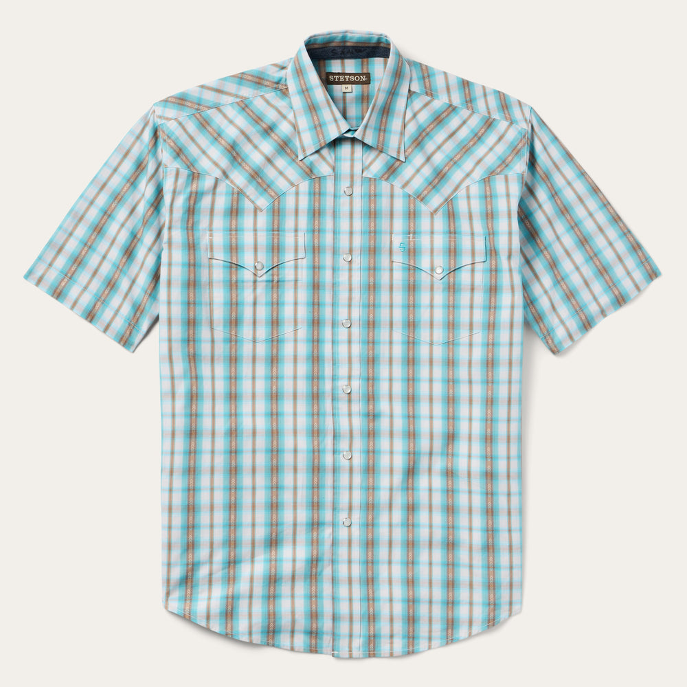 Turquoise Plaid Short-Sleeve Western Shirt Green | Stetson