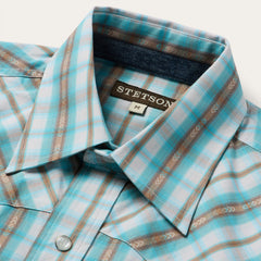 Turquoise Plaid Short-Sleeve Western Shirt Green | Stetson