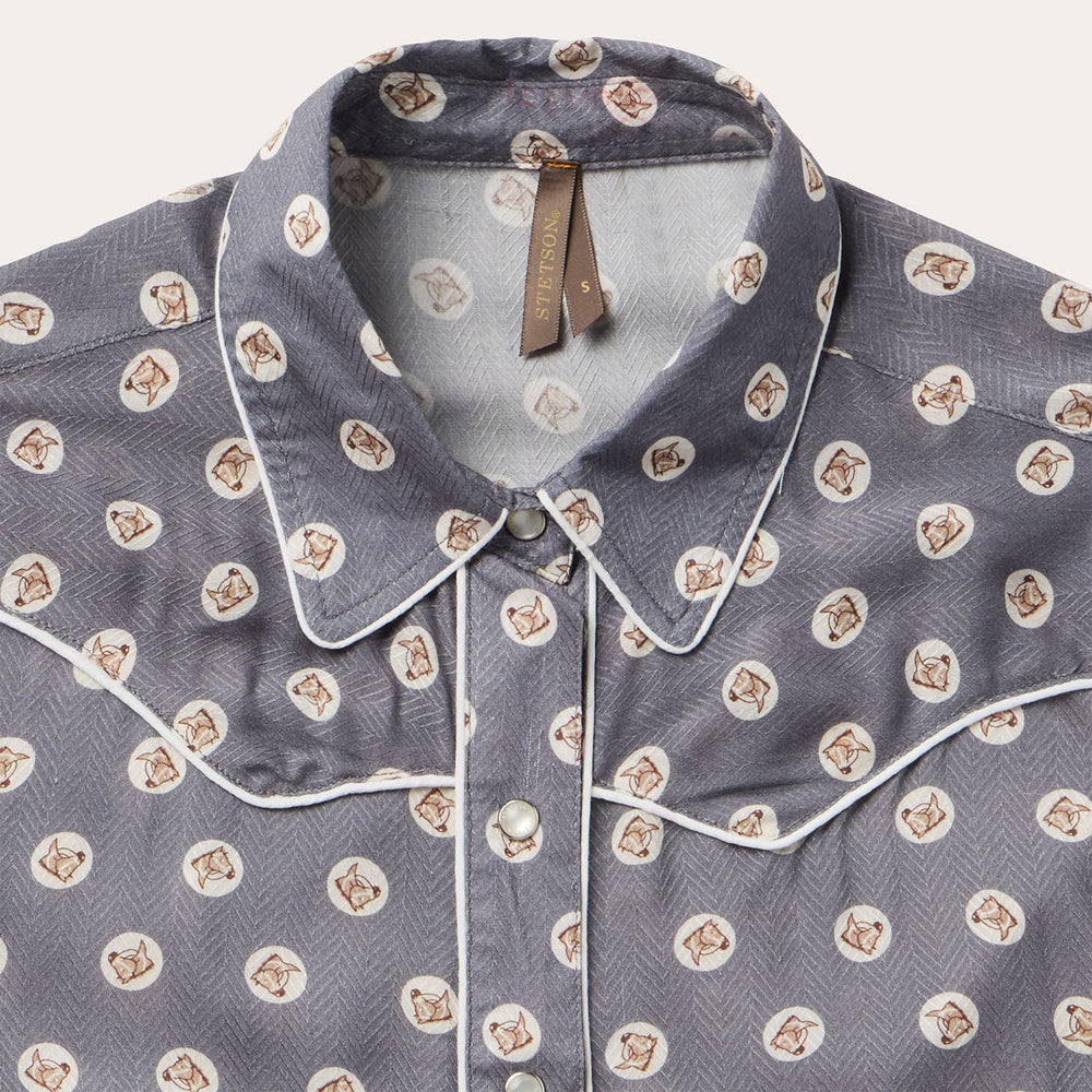 Horse Pennies Print Western Shirt Grey | Stetson