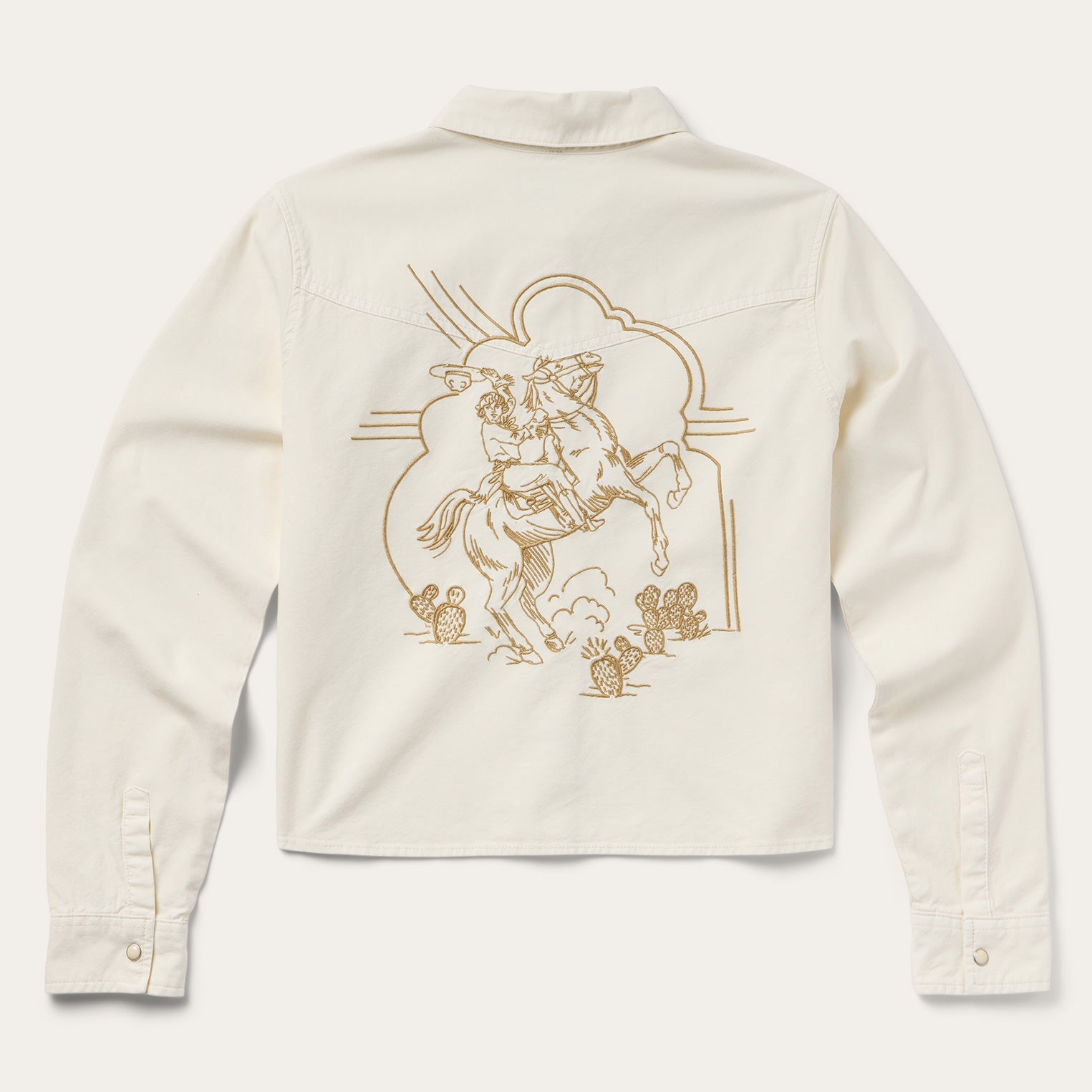 Embroidered Cream Denim Cropped Shirt White | Stetson